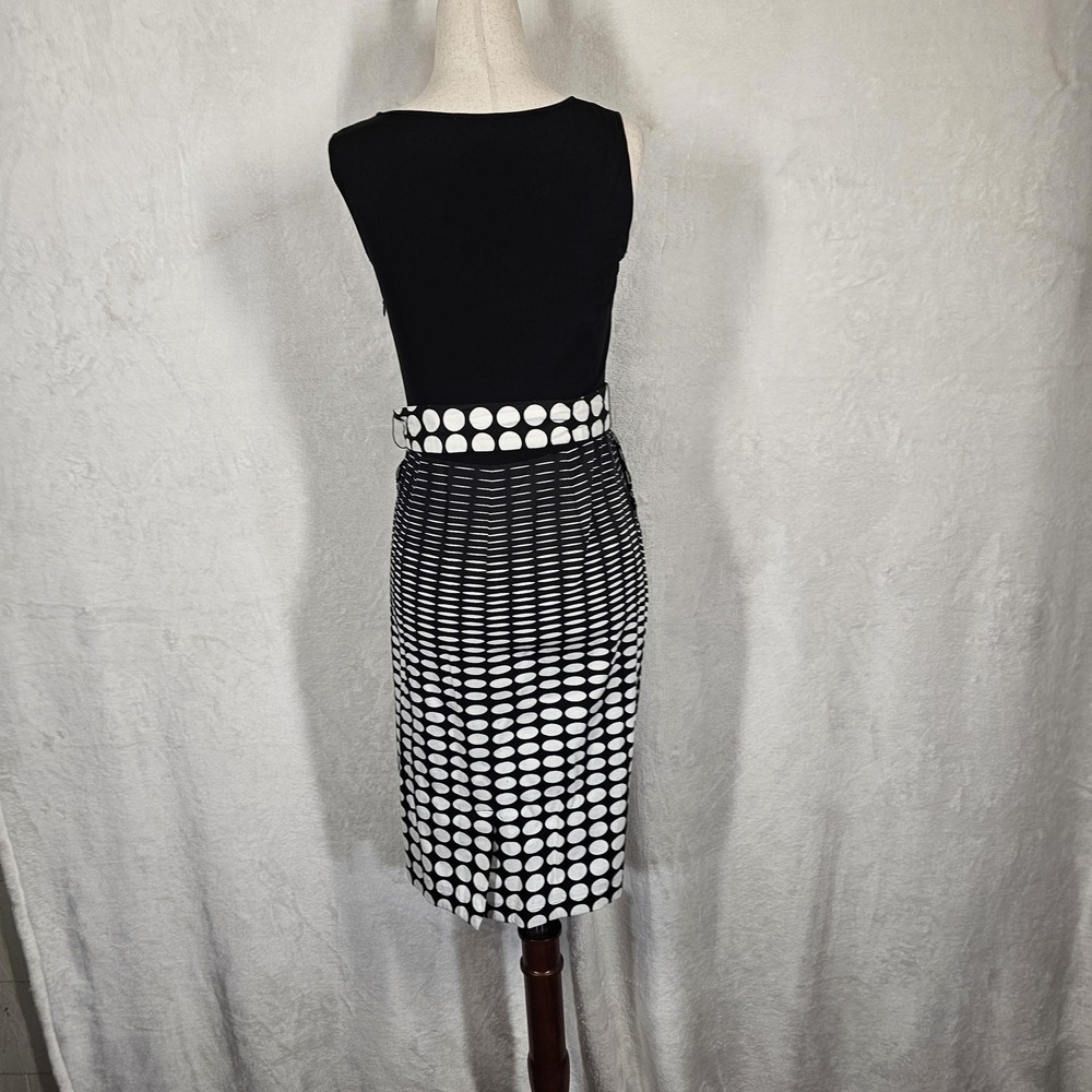 Calvin Klein Dress Womens 2 Black Polka Dot Belted Sheath Sleeveless Knee Length - Picture 4 of 11